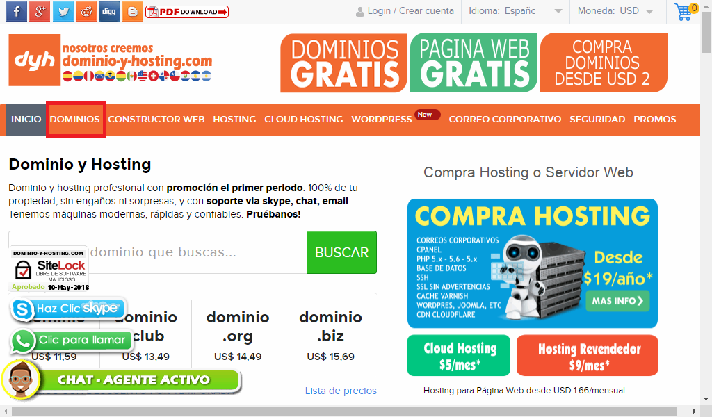 Ir a Dominios en dominio-y-hosting.com – Comprar dominio en Chile