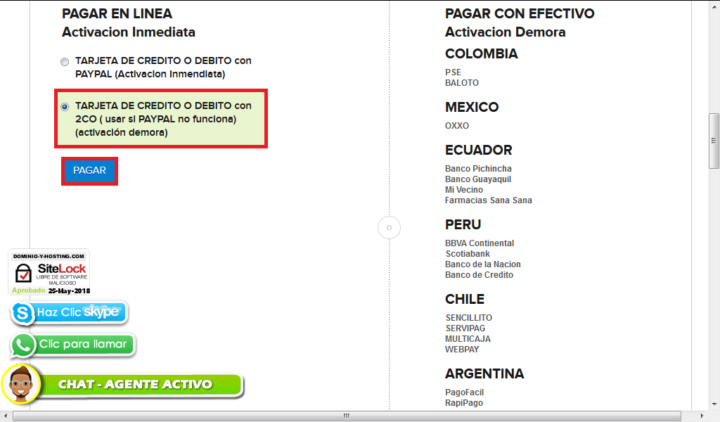 Pagar con tarjeta de crédito o débito - Comprar dominio en Argentina